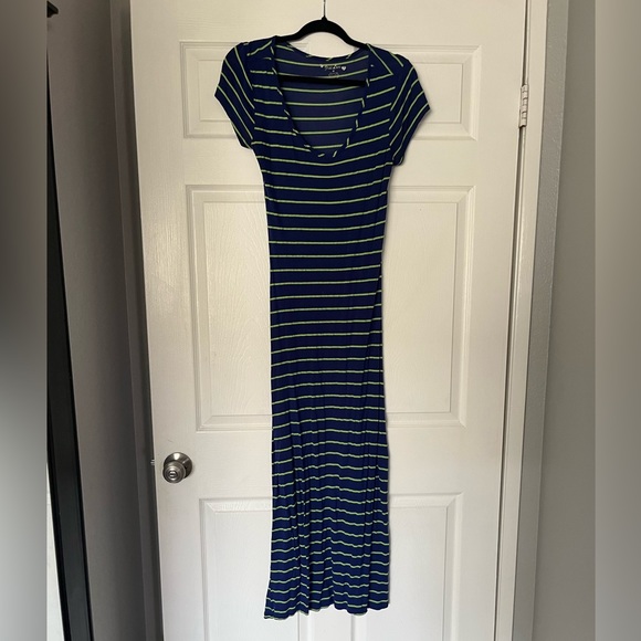 Blue and neon lime green striped maxi sundress T-shirt Dress (used) - Picture 1 of 4